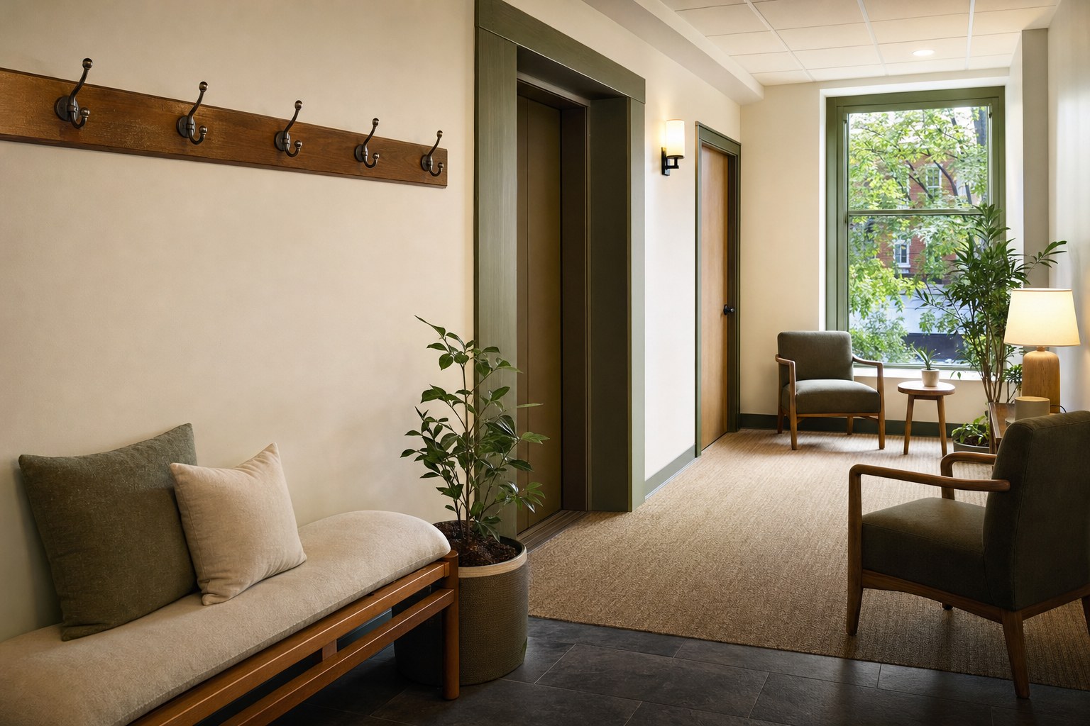 A welcoming waiting room near the Battery Street entrance